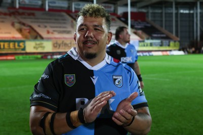 260926 - Scarlets v Cardiff Rugby - United Rugby Championship - Javan Sebastian of Cardiff at the end of the match