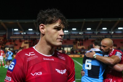 260926 - Scarlets v Cardiff Rugby - United Rugby Championship - Eddie James of Scarlets at the end of the match