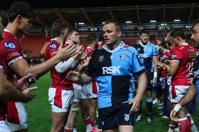 260926 - Scarlets v Cardiff Rugby - United Rugby Championship - Dan Thomas of Cardiff at the end of the match