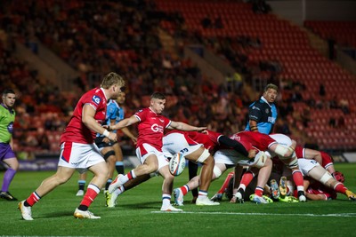 260926 - Scarlets v Cardiff Rugby - United Rugby Championship - Dane Blacker of Scarlets kicks the ball