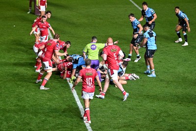 260926 - Scarlets v Cardiff Rugby - United Rugby Championship - Cardiff power over to score their second try of the match
