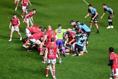 260926 - Scarlets v Cardiff Rugby - United Rugby Championship - Cardiff power over to score their second try of the match