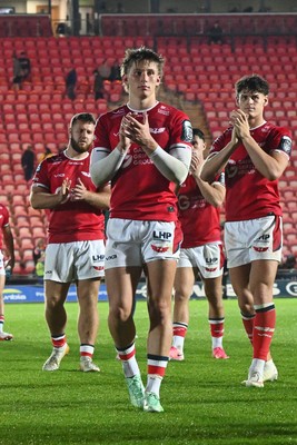 260926 - Scarlets v Cardiff Rugby - United Rugby Championship - Ellis Mee of Scarlets applauding fans at full time