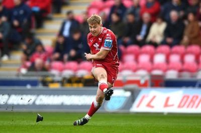 250323 - Scarlets v Sharks - United Rugby Championship - Sam Costelow of Scarlets kicks at goal