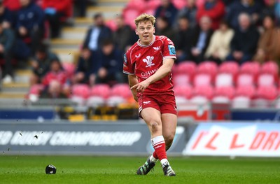 250323 - Scarlets v Sharks - United Rugby Championship - Sam Costelow of Scarlets kicks at goal