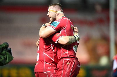 250323 - Scarlets v Sharks - United Rugby Championship - Morgan Jones of Scarlets celebrates win