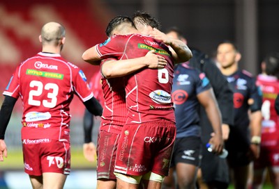 250323 - Scarlets v Sharks - United Rugby Championship - Josh Macleod of Scarlets celebrates win