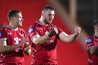 250323 - Scarlets v Sharks - United Rugby Championship - Morgan Jones of Scarlets celebrates win