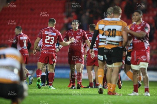 021119 - Scarlets v Toyota Cheetahs - Guinness PRO14  Corey Baldwin of Scarlets and Dan Jones at the final whistle 