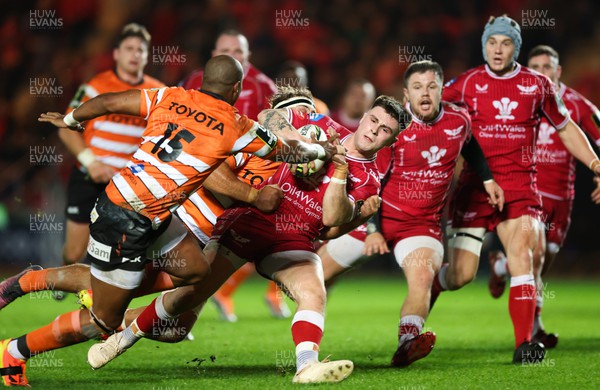 130123 - Scarlets v Toyota Cheetahs, ECPR Challenge Cup - Joe Roberts of Scarlets is tackled short of the line