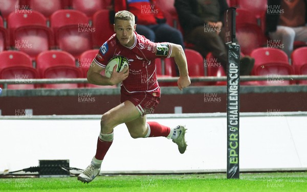130123 - Scarlets v Toyota Cheetahs, ECPR Challenge Cup - Johnny McNicholl of Scarlets races in to scorer the second try