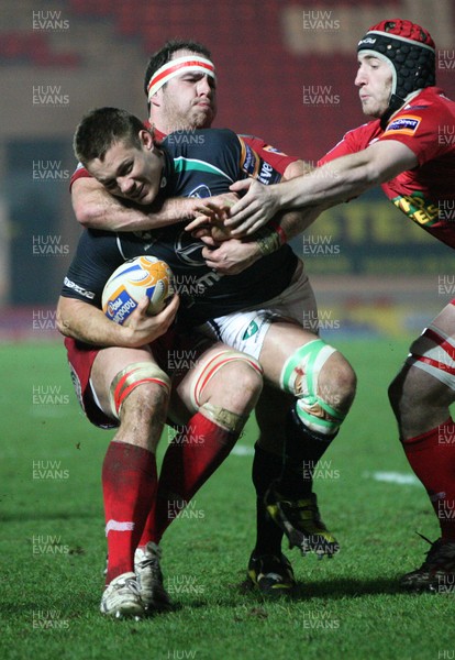 020312 - Scarlets v Connacht, RaboDirect PRO12 - Connacht's Ethienne Reynecke  is tackled just short of the line   