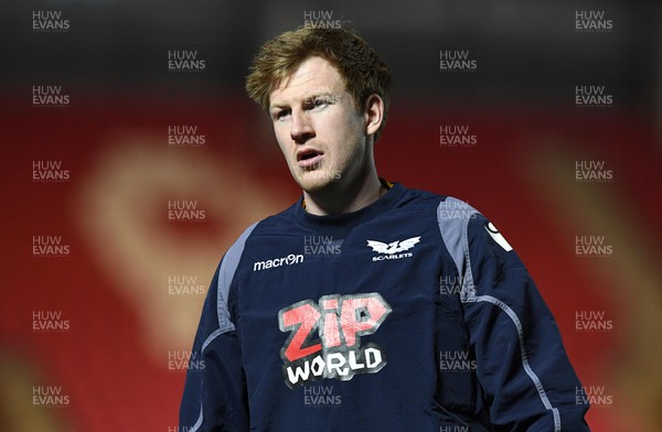 190222 - Scarlets v Connacht - United Rugby Championship - Rhys Patchell of Scarlets during the warm up