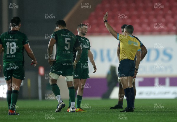 190222 - Scarlets v Connacht - United Rugby Championship - Leva Fifita of Connacht is given a red card by Referee Craig Evans