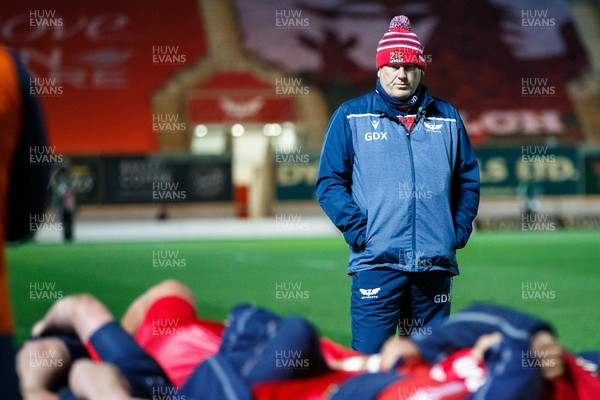 220321 - Scarlets v Connacht - Guinness PRO14 -  Glenn Delaney of Scarlets watches a scrum during the warm-up