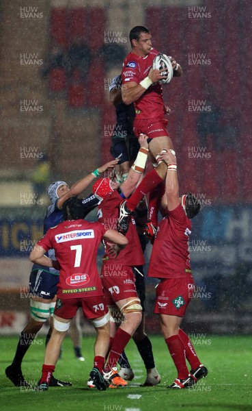 240916 - Scarlets v Connacht - Guinness PRO12 - Aaron Shingler of Scarlets wins the line out