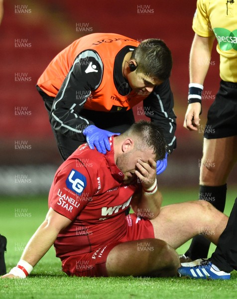 290917 - Scarlets v Connacht - Guinness PRO14 - Rob Evans of Scarlets is treated for injury