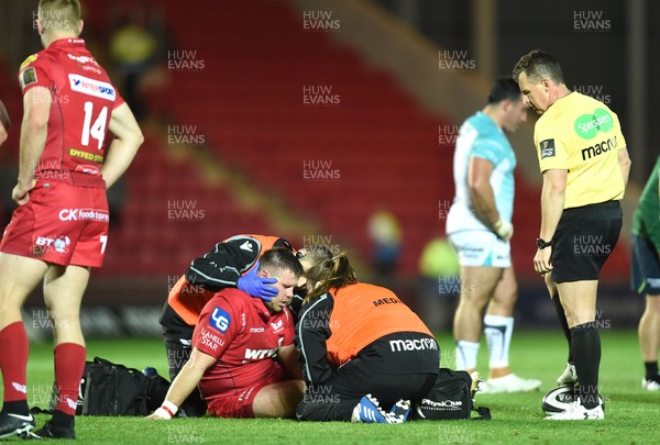 290917 - Scarlets v Connacht - Guinness PRO14 - Rob Evans of Scarlets is treated for injury