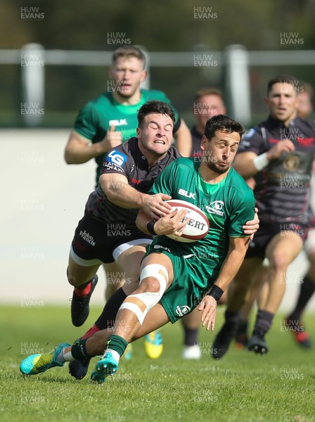 290918 - Scarlets A v Connacht Eagles, Celtic Cup, Carmarthen - Ryan Conbeer of Scarlets chases down James Mitchell of Connacht Eagles