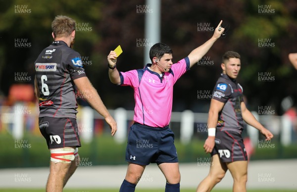290918 - Scarlets A v Connacht Eagles, Celtic Cup, Carmarthen - Tom Phillips of Scarlets is shown a yellow card