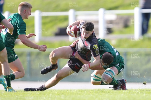 290918 - Scarlets A v Connacht Eagles, Celtic Cup, Carmarthen - Osian Knott of Scarlets is tackled by Peter Claffey of Connacht Eagles