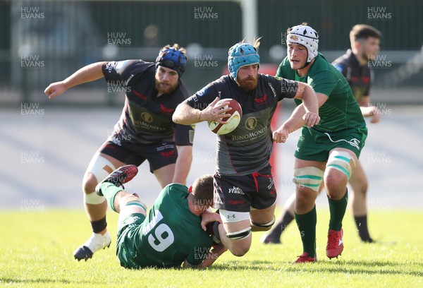 290918 - Scarlets A v Connacht Eagles, Celtic Cup, Carmarthen - Stuart Worrell of Scarlets is tackled by Peter Claffey of Connacht Eagles