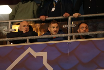 101025 - Scarlets v DHL Stormers - United Rugby Championship - Wales Coaching Staff Steve Tandy, Danny Wilson and Matt Sherratt watch the game