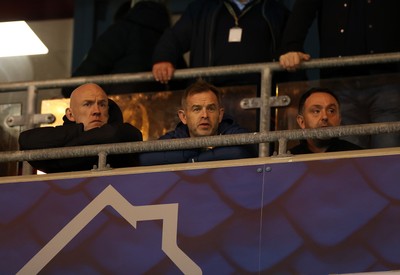 101025 - Scarlets v DHL Stormers - United Rugby Championship - Wales Coaching Staff Steve Tandy, Danny Wilson and Matt Sherratt watch the game
