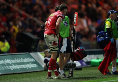 101025 - Scarlets v DHL Stormers - United Rugby Championship - Tristan Davies of Scarlets leaves the field injured