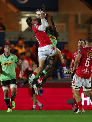 101025 - Scarlets v DHL Stormers, United Rugby Championship - Ellis Mee of Scarlets wins the ball