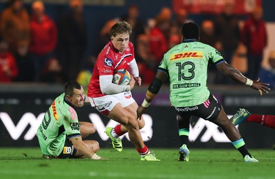 101025 - Scarlets v DHL Stormers, United Rugby Championship - Macs Page of Scarlets takes on Wandisile Simelane of Stormers