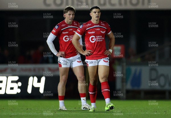 101025 - Scarlets v DHL Stormers - United Rugby Championship - Ellis Mee and Joe Hawkins of Scarlets 