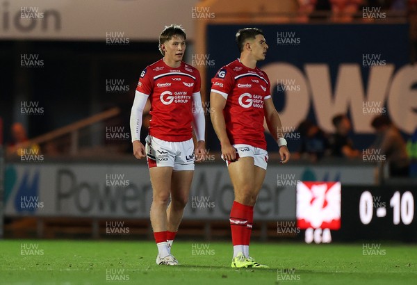 101025 - Scarlets v DHL Stormers - United Rugby Championship - Ellis Mee and Joe Hawkins of Scarlets 