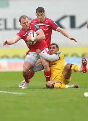 160526 - Scarlets v Dragons RFC, United Rugby Championship - Blair Murray of Scarlets takes on Rio Dyer of Dragons