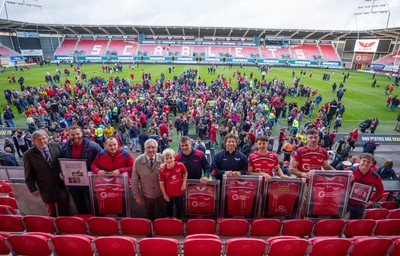 160526 - Scarlets v Dragons RFC, United Rugby Championship - Departing Scarlets players are presented with awards and Scarlets Jerseys at the end of the match