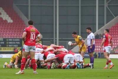 160526 - Scarlets v Dragons RFC - United Rugby Championship - Niall Armstrong of Dragons prepares to put the ball into scrum