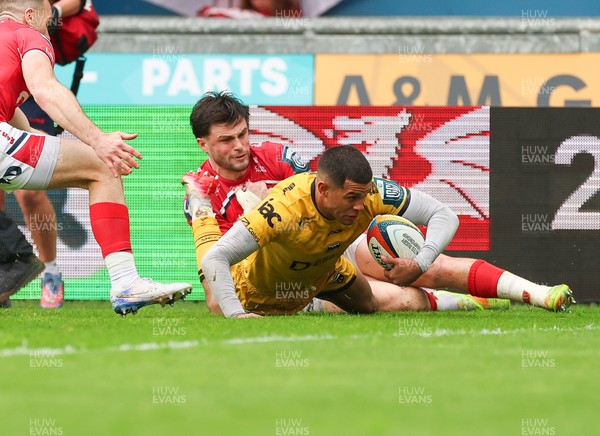 160526 - Scarlets v Dragons RFC, United Rugby Championship - Rio Dyer of Dragons scores try