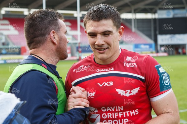160526 - Scarlets v Dragons RFC - United Rugby Championship - Joe Hawkins of Scarlets at the end of the match