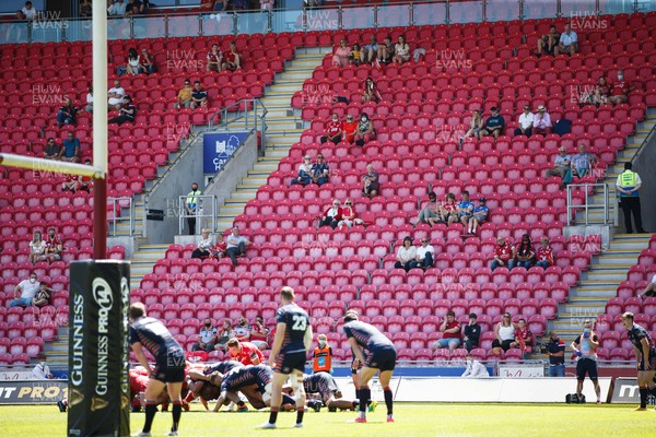 130621 - Scarlets v Edinburgh - Guinness PRO14 Rainbow Cup - Fans watch the action at Parc y Scarlets for the first time since February 2020