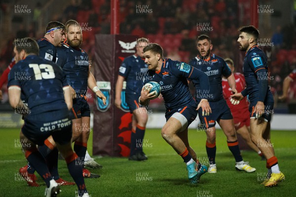 180223 - Scarlets v Edinburgh Rugby - United Rugby Championship - James Lang of Edinburgh runs from behind his own try line