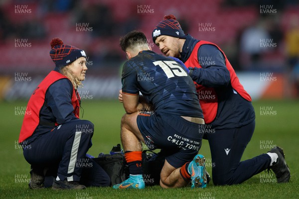 180223 - Scarlets v Edinburgh Rugby - United Rugby Championship - Wes Goosen of Edinburgh received treatment from the medics