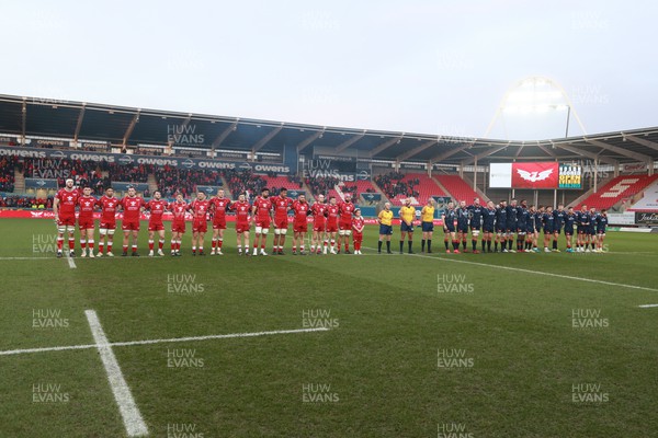 180223 - Scarlets v Edinburgh Rugby - United Rugby Championship - Both teams observe a minutes silence before kick off