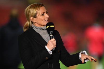 011021 - Scarlets v Emirates Lions - United Rugby Championship - BBC Wales Scrum V presenter Gabby Logan