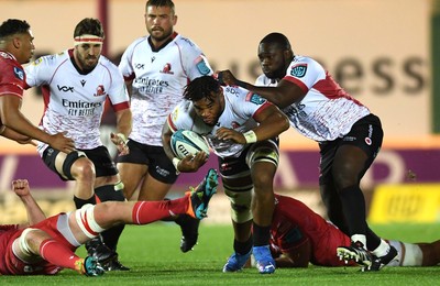 011021 - Scarlets v Emirates Lions - United Rugby Championship - Vincent Tshituka of Lions is tackled by Jac Price of Scarlets