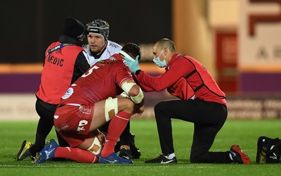 011021 - Scarlets v Emirates Lions - United Rugby Championship - Tom Price of Scarlets is treated