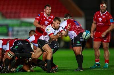 011021 - Scarlets v Emirates Lions - United Rugby Championship - Andre Warner of Emirates Lions passes the ball