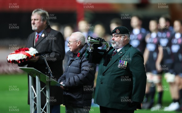 111123 - Scarlets v Emirates Lions, United Rugby Championship - The Last Post as Remembrance Day is marked ahead of kick off