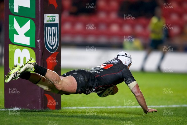 111123 - Scarlets v Emirates Lions - United Rugby Championship - Henco van Wyk of Lions scores a try