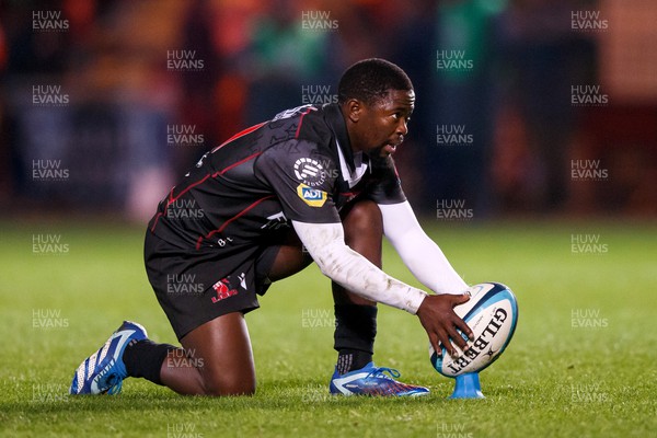 111123 - Scarlets v Emirates Lions - United Rugby Championship - Sanele Nohamba of Lions line up a conversion