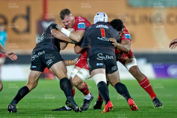 111123 - Scarlets v Emirates Lions - United Rugby Championship - Alex Craig of Scarlets is tackled
